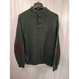 Men's Henley Mock Neck Green Sweater Size XL Preppy Professor Teacher Office...